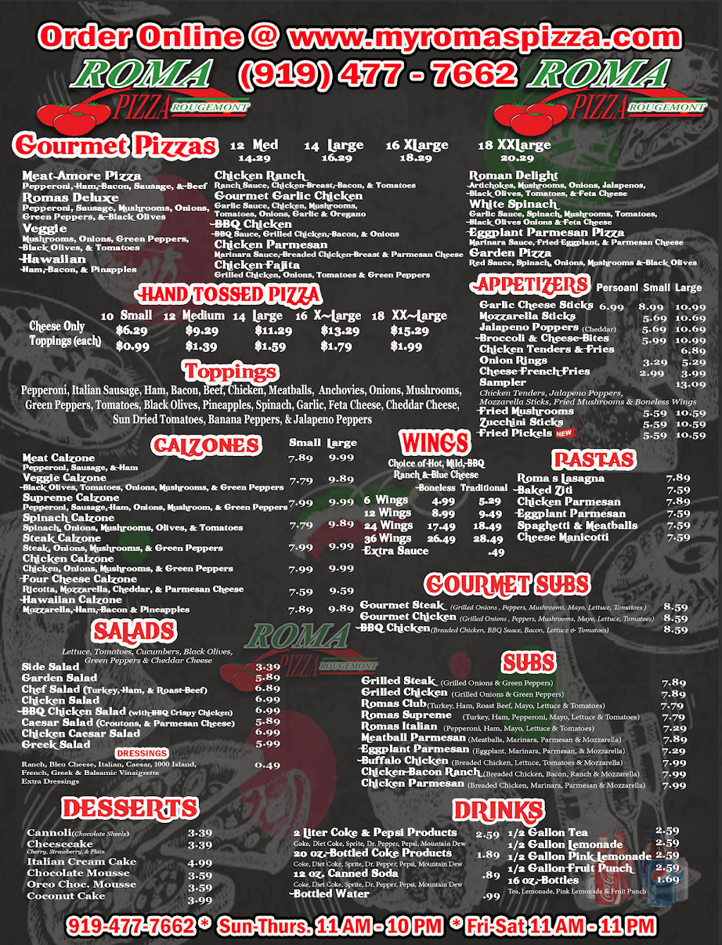 Romas Pizza Rougemont | restaurant | 202 Red Mountain Rd, Rougemont, NC 27572, USA | 9194777662 OR +1 919-477-7662