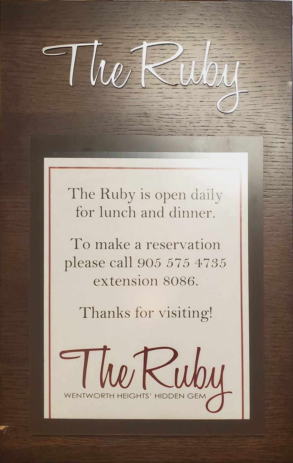 The Ruby - Wentworth Heights | restaurant | 1620 Upper Wentworth St, Hamilton, ON L9B 2W3, Canada | 90557547358086 OR +1 905-575-4735 ext. 8086