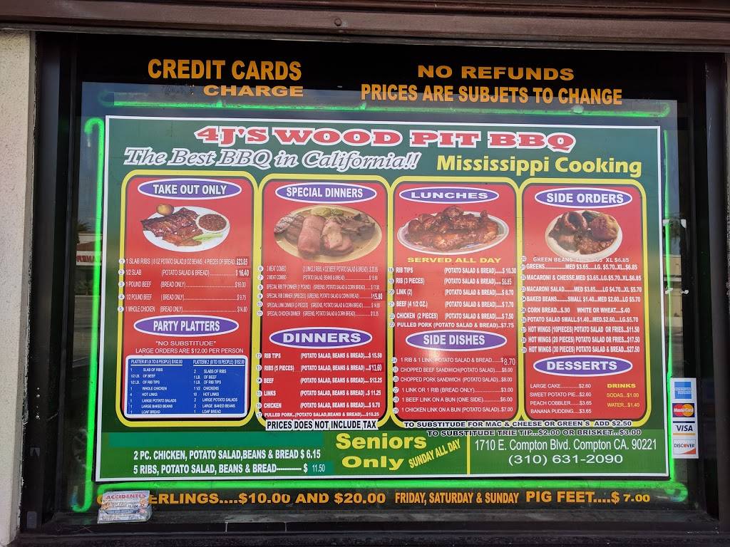 4Js Wood Pit BBQ | restaurant | 3409, 1710 E Compton Blvd, Compton, CA 90221, USA | 3106312090 OR +1 310-631-2090