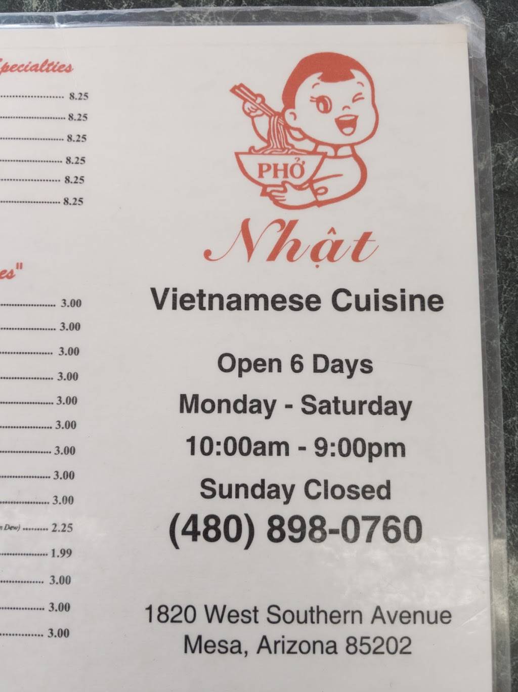 Nhat Pho Restaurant | restaurant | 1820 W Southern Ave, Mesa, AZ 85202, USA | 4808980760 OR +1 480-898-0760