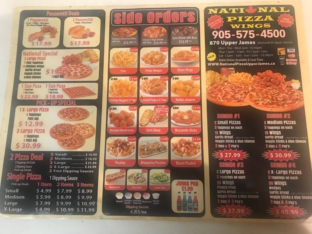 National Pizza & Wings | restaurant | 870 Upper James St, Hamilton, ON L9C 7N1, Canada | 9055754500 OR +1 905-575-4500