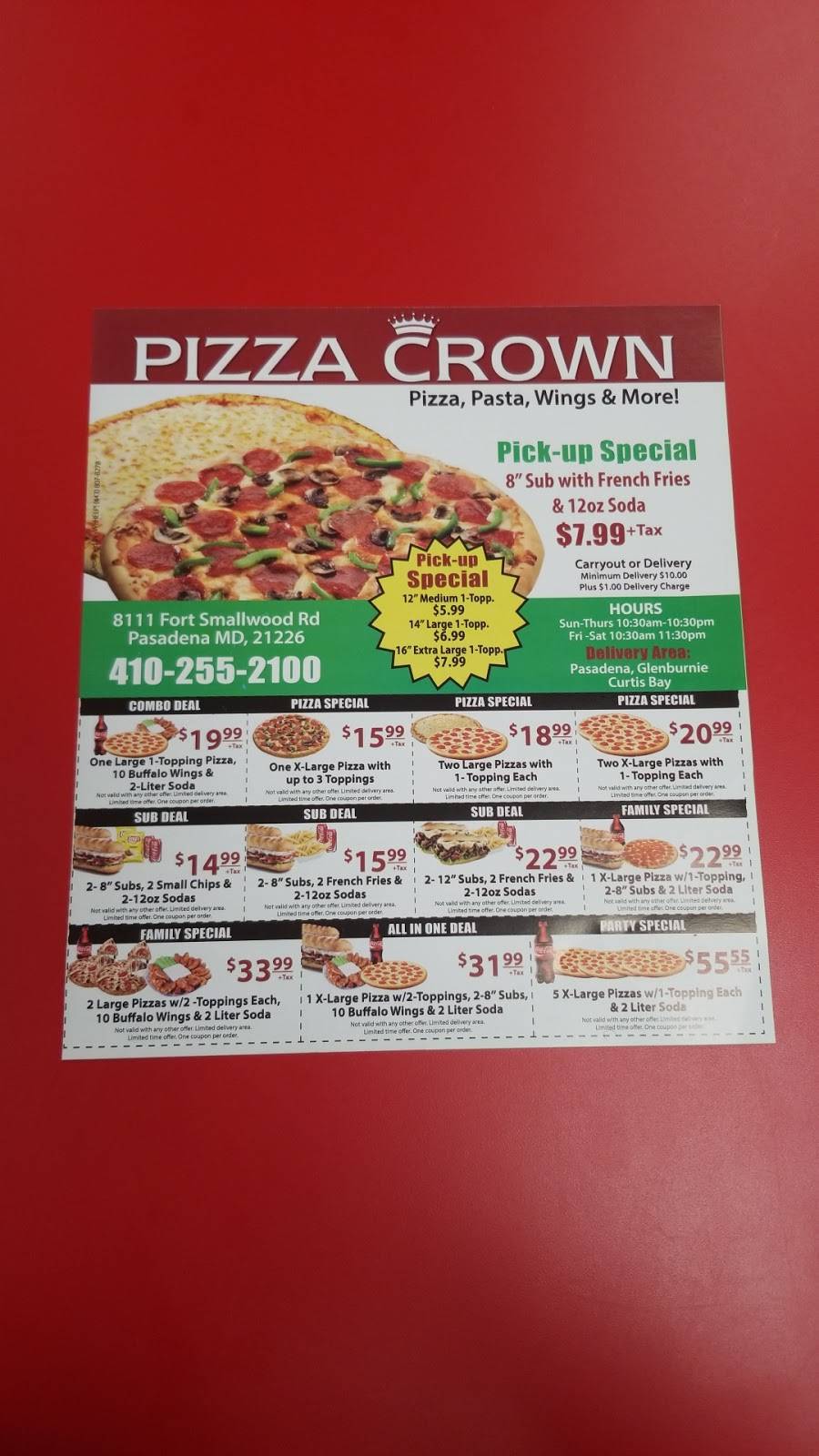 Pizza Crown | restaurant | 8111 Fort Smallwood Rd, Curtis Bay, MD 21226, USA | 4102552100 OR +1 410-255-2100