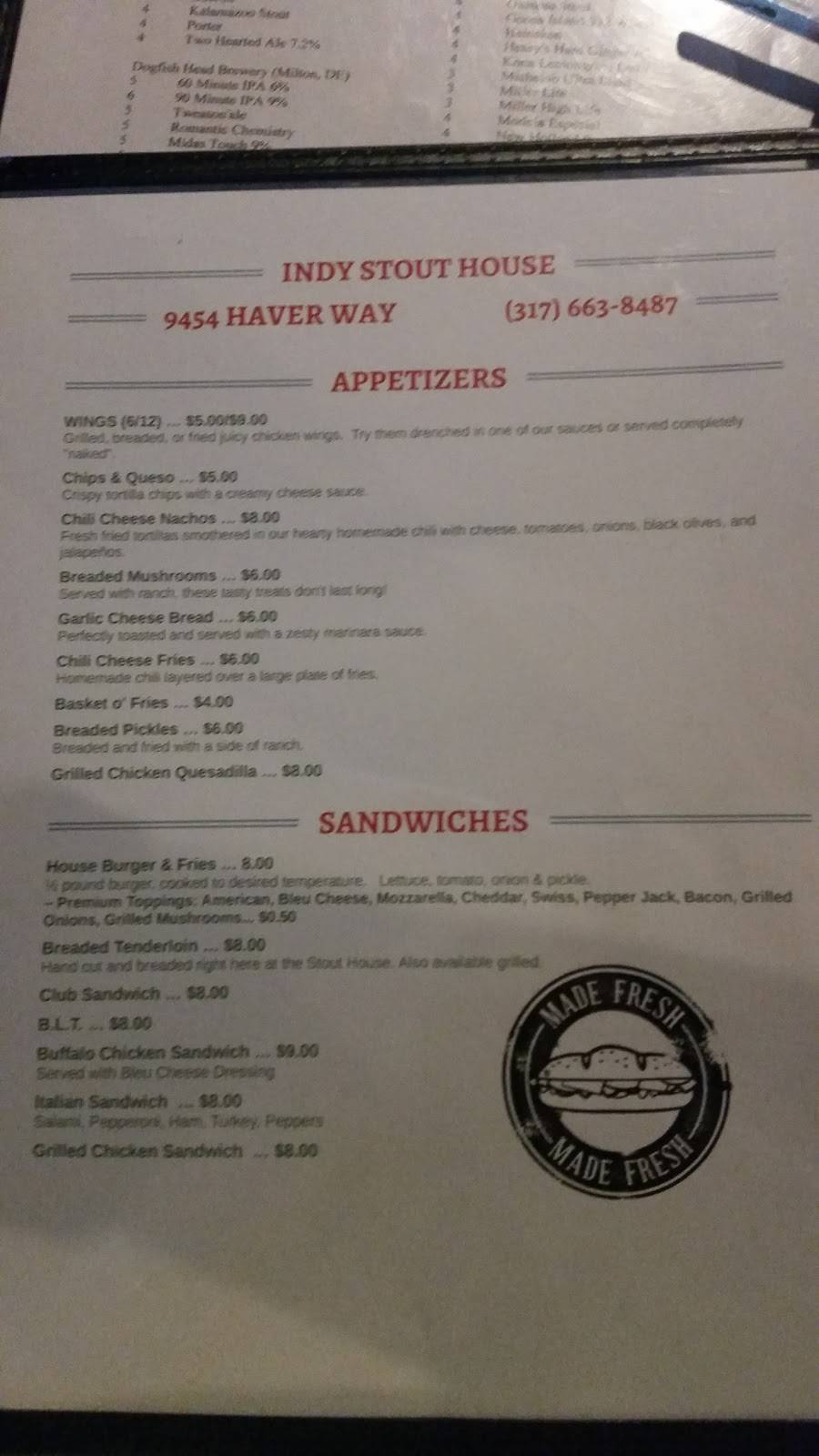 Indy Stout House | restaurant | 9454 Haver Way, Indianapolis, IN 46240, USA | 3176638487 OR +1 317-663-8487