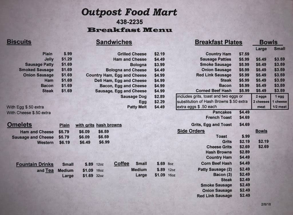 Outpost Food Mart | restaurant | 824 White Pond Rd, Elgin, SC 29045, USA | 8034382235 OR +1 803-438-2235