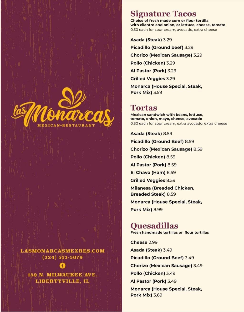 Las Monarcas Mexican Restaurant | restaurant | 159 N Milwaukee Ave, Libertyville, IL 60048, USA | 2245135079 OR +1 224-513-5079