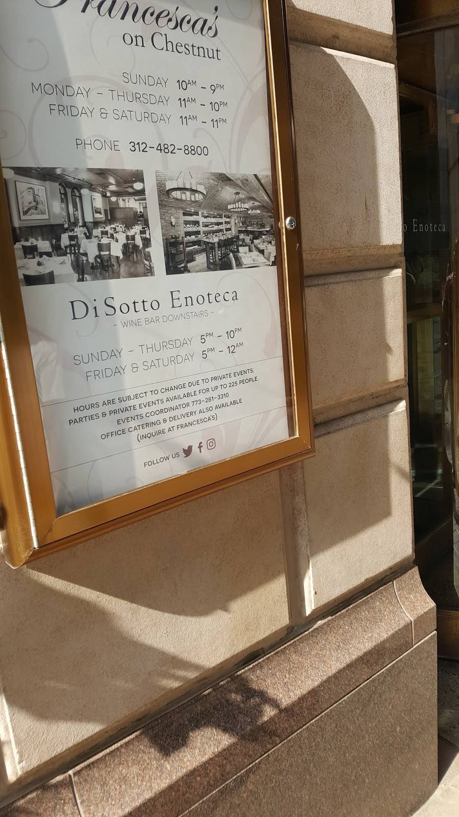 Disotto Enoteca | restaurant | 200 E Chestnut St, Chicago, IL 60611, USA | 3124828727 OR +1 312-482-8727