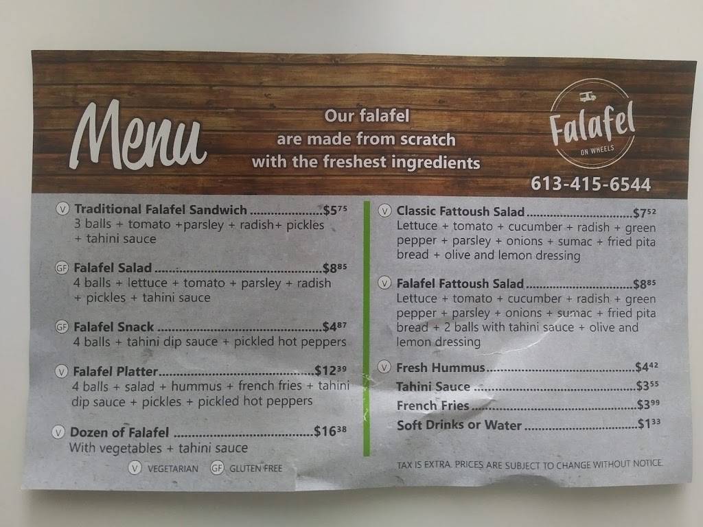 Falafel On Wheels | restaurant | 1649 Montreal Rd, Gloucester, ON K1J 6N6, Canada | 6134156544 OR +1 613-415-6544