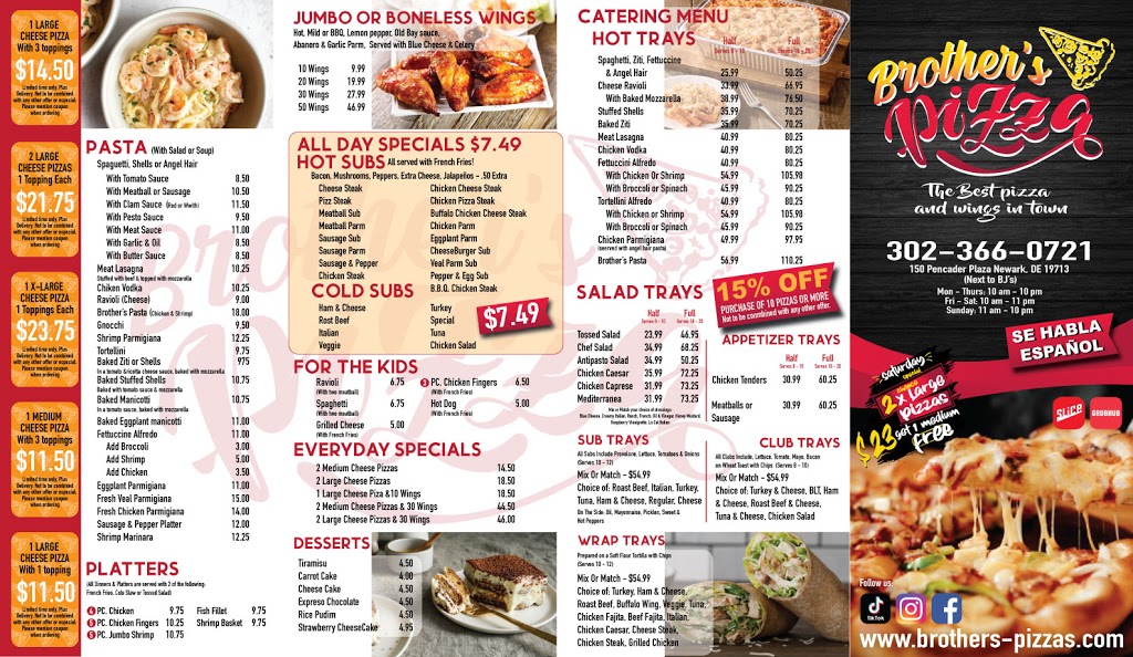Brothers Pizza | restaurant | 150 Pencader Plaza, 366 07 21 #302, Newark, DE 19713, USA | 3023660721 OR +1 302-366-0721