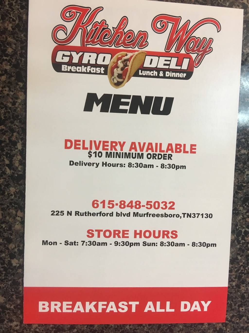 Kitchen Way Gyro Deli | restaurant | 225 N Rutherford Blvd, Murfreesboro, TN 37130, USA | 6158485032 OR +1 615-848-5032