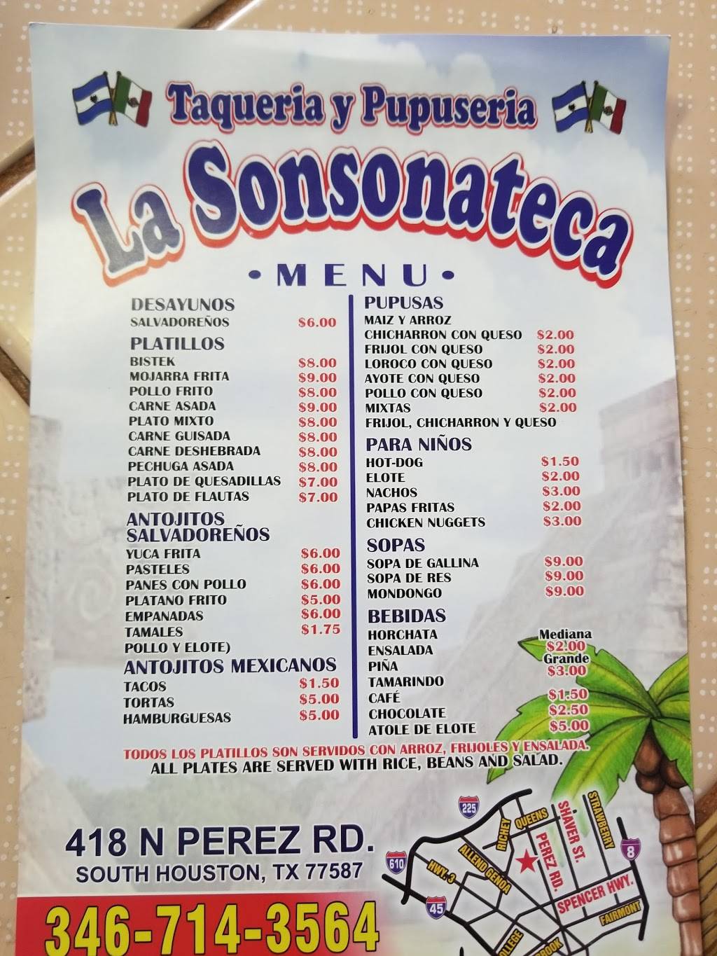 Taqueria y Pupuseria La sonsonateca | restaurant | 418 N Perez Rd, South Houston, TX 77587, USA | 3467143564 OR +1 346-714-3564