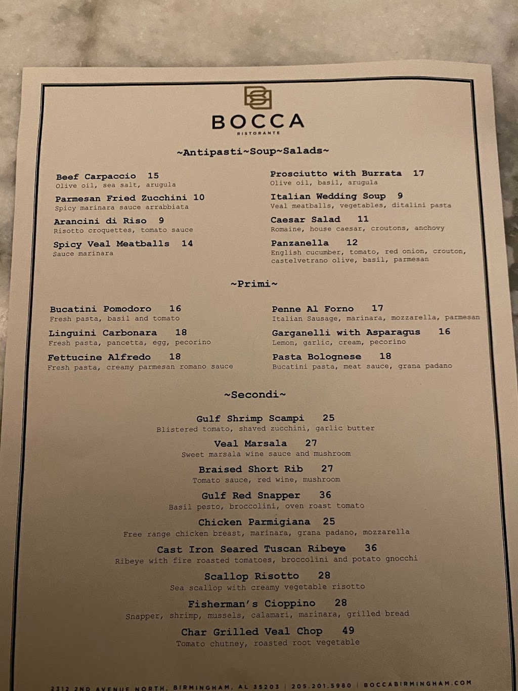Bocca Ristorante | restaurant | 2312 2nd Ave N, Birmingham, AL 35203, USA | 2052015980 OR +1 205-201-5980