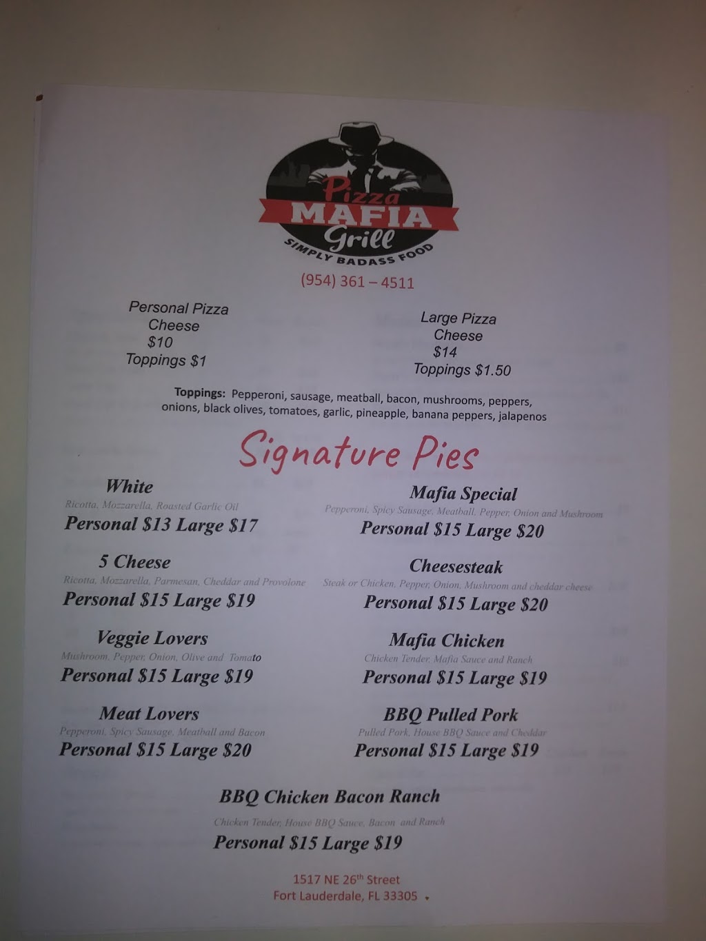 Pizza Mafia Grill | restaurant | 1517 NE 26th St, Fort Lauderdale, FL 33305, USA | 9543614511 OR +1 954-361-4511