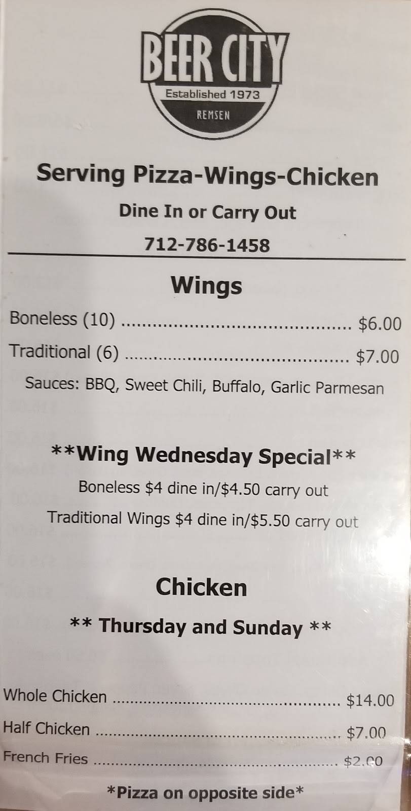 Beer City | restaurant | 128 S Washington St, Remsen, IA 51050, USA | 7127861458 OR +1 712-786-1458