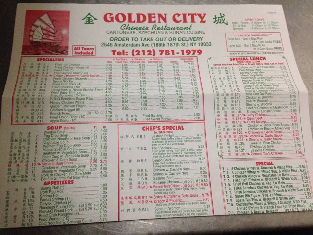 Golden City | restaurant | 2545 Amsterdam Ave, New York, NY 10033, USA | 2127811979 OR +1 212-781-1979