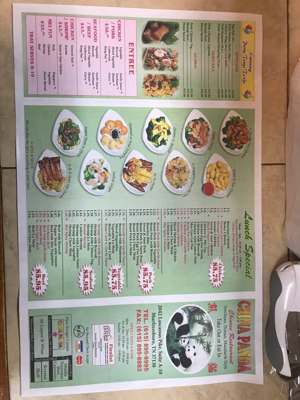 China Panda Restaurant | restaurant | 2042 Lascassas Pike, Murfreesboro, TN 37130, USA | 6158958995 OR +1 615-895-8995