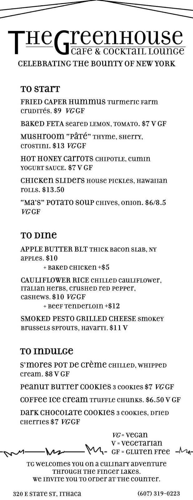 The Greenhouse Cafe & Cocktail Lounge | restaurant | 320 E State St, Ithaca, NY 14850, USA | 6073190223 OR +1 607-319-0223