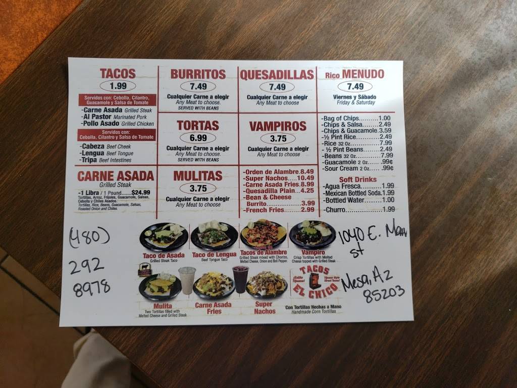 Tacos El chico | restaurant | 1040 E Main St, Mesa, AZ 85203, USA | 4802928978 OR +1 480-292-8978