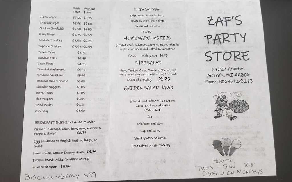 Zafs Party Store | meal takeaway | N7627 Arbutus St, Au Train, MI 49806, USA | 9068928273 OR +1 906-892-8273