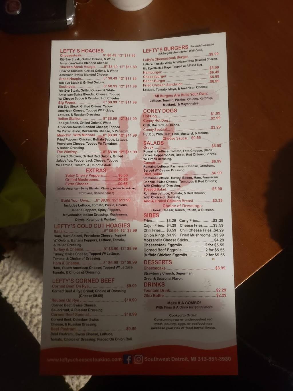 Leftys Cheesesteak | restaurant | 6171 Vernor Hwy, Detroit, MI 48209, USA | 3135513930 OR +1 313-551-3930