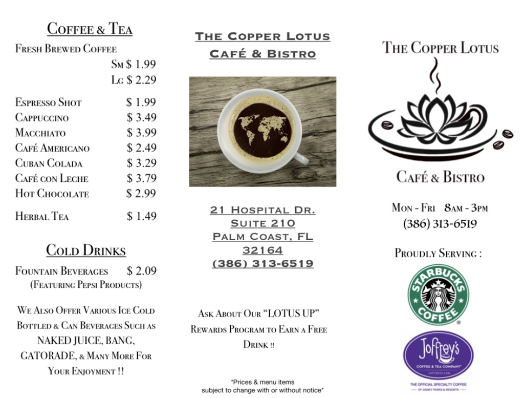Copper Lotus Café & Bistro | restaurant | 21 Hospital Dr UNIT 210, Palm Coast, FL 32164, USA | 3863136519 OR +1 386-313-6519