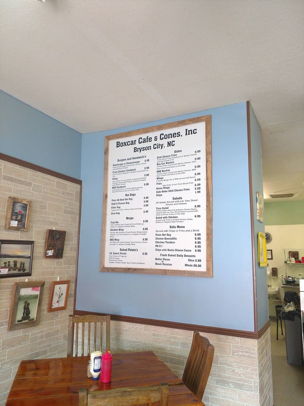 Box Car Cafe & Cones | cafe | 26 Fry St, Bryson City, NC 28713, USA | 8284885379 OR +1 828-488-5379