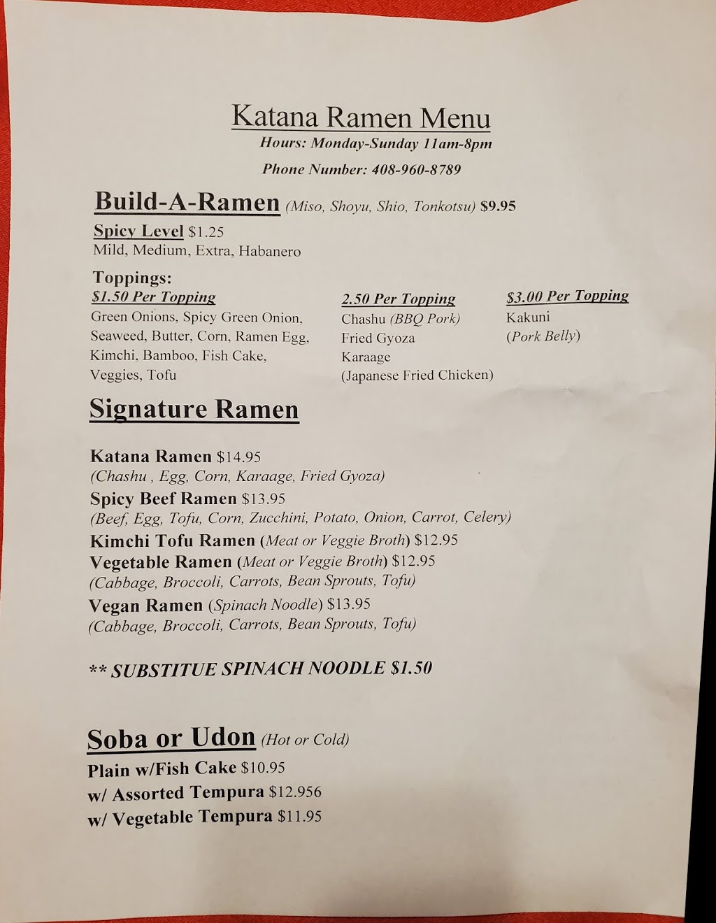 Katana Ramen | restaurant | 4750 Almaden Expy, San Jose, CA 95118, USA | 4089608789 OR +1 408-960-8789