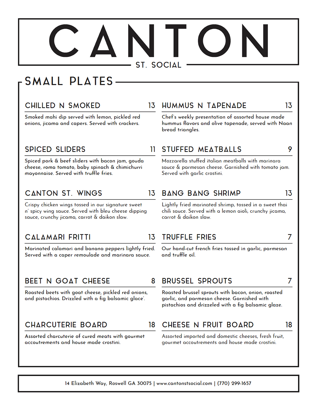 Canton St. Social | restaurant | 14 Elizabeth Way, Roswell, GA 30075, USA | 7702991657 OR +1 770-299-1657