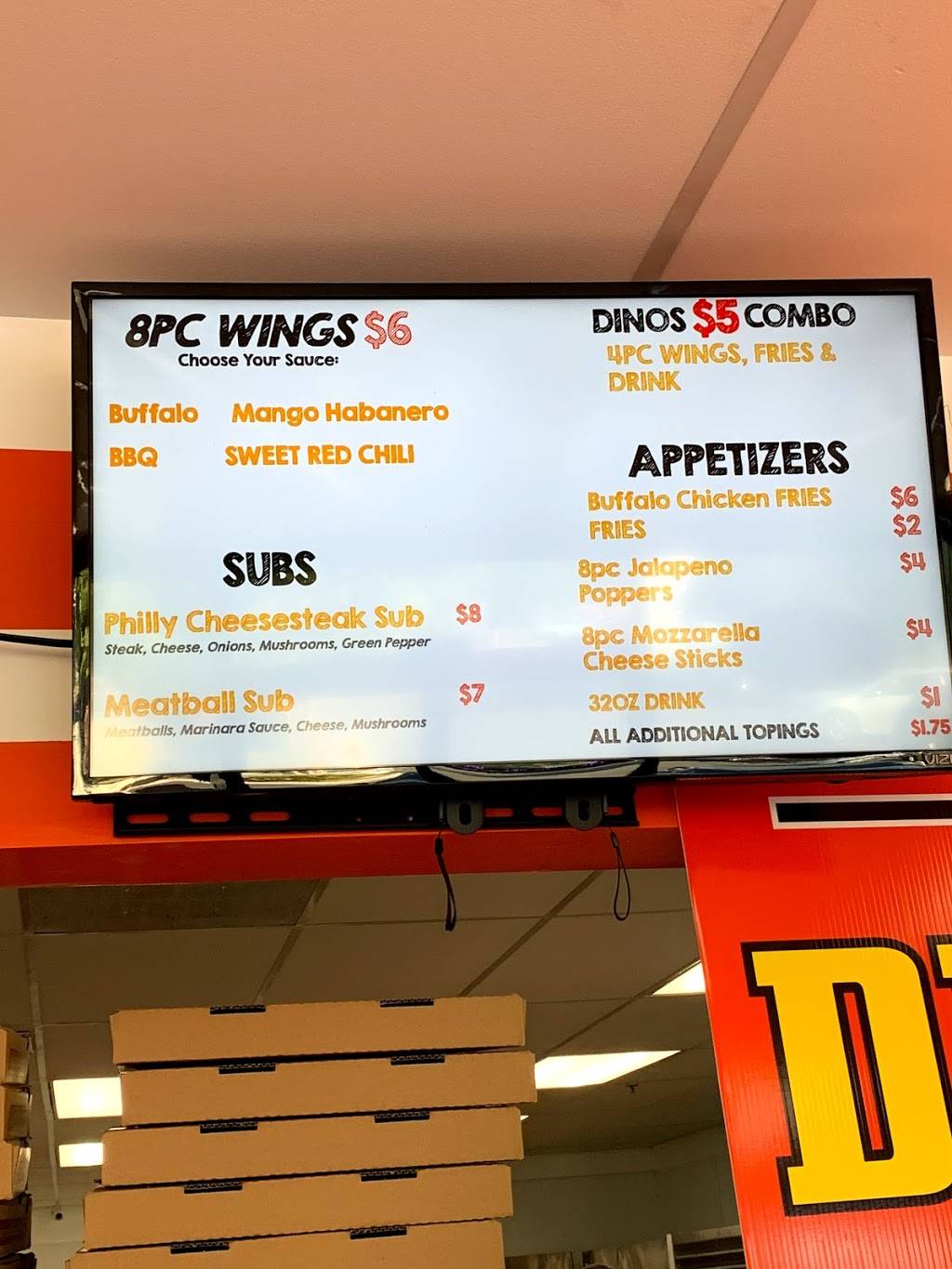 Dino’s Pizza Wings Subs | restaurant | 685 W Base Line St unit i, San Bernardino, CA 92410, USA | 9095716226 OR +1 909-571-6226