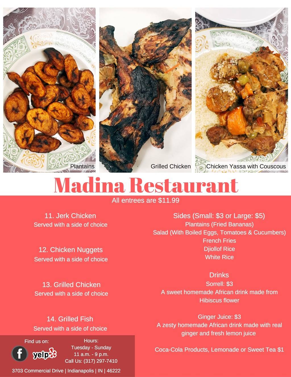 Madina Restaurant | restaurant | 3703 Commercial Dr, Indianapolis, IN 46222, USA | 3172977410 OR +1 317-297-7410