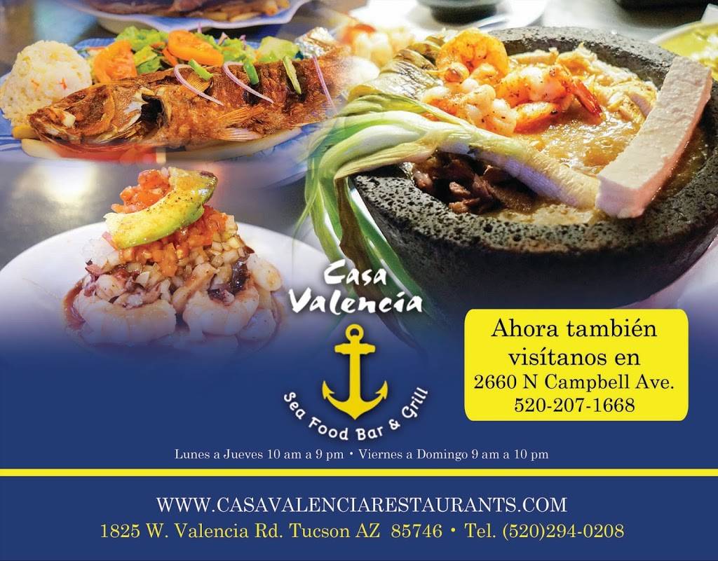 Casa Valencia Mexican Seafood, Bar & Grill -Tucson South Marisco | restaurant | 1825 W Valencia Rd, Tucson, AZ 85746, USA | 5202940208 OR +1 520-294-0208