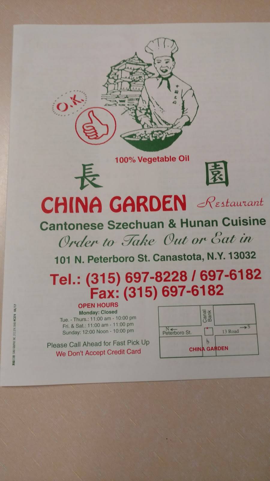 China Garden | restaurant | 101 N Peterboro St, Canastota, NY 13032, USA | 3156978228 OR +1 315-697-8228