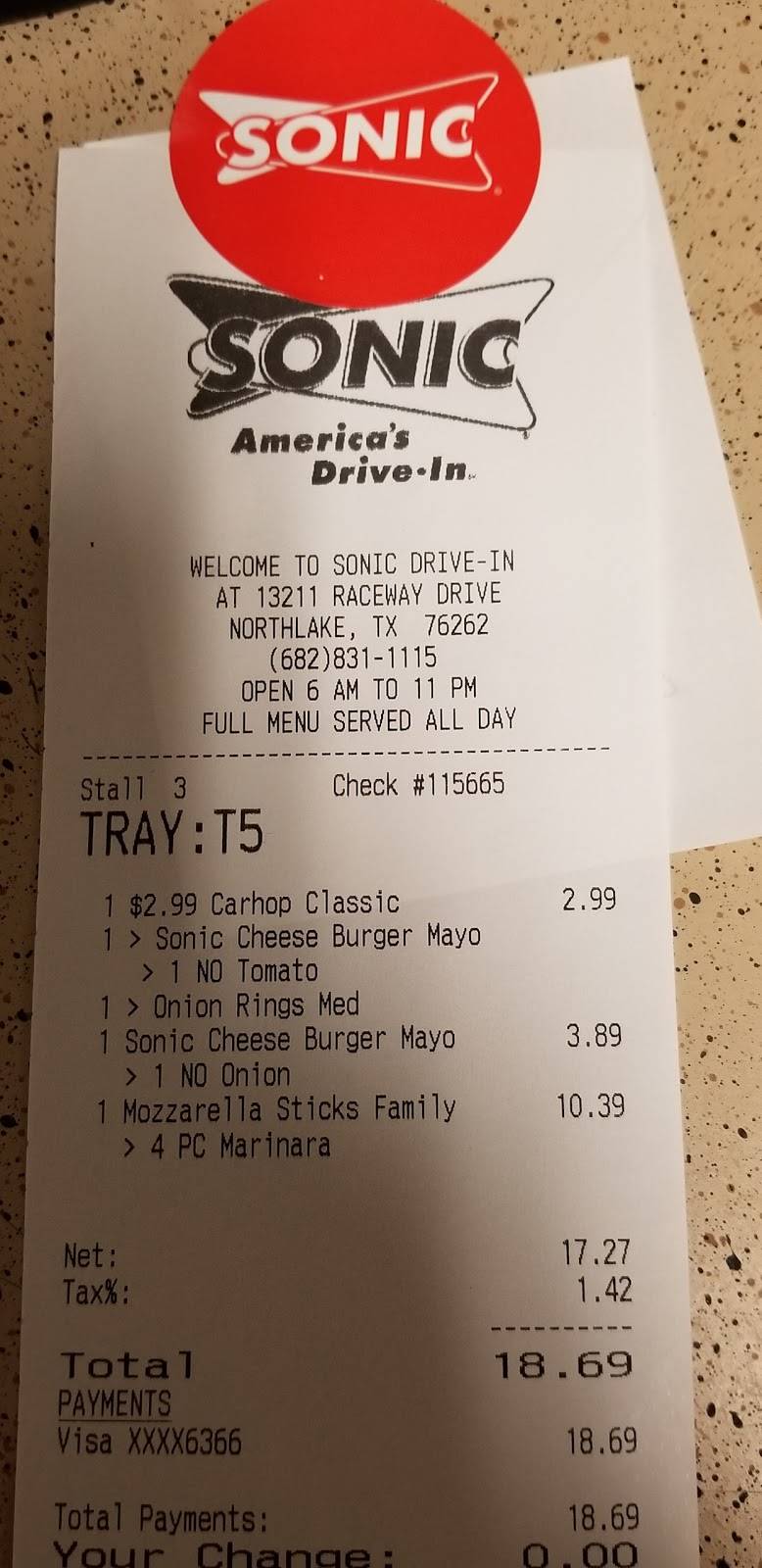 Sonic Drive-In | restaurant | 13211 Raceway Dr, Northlake, TX 76262, USA | 6828311115 OR +1 682-831-1115