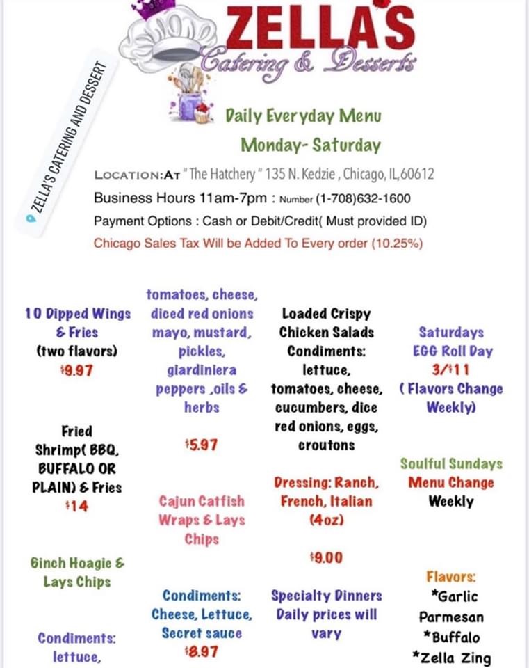 Zellas Catering And Dessert | restaurant | 135 N Kedzie Ave & Albany Food Pick Up Location, 3117 W Lake St, Chicago, IL 60612, USA | 7086321600 OR +1 708-632-1600