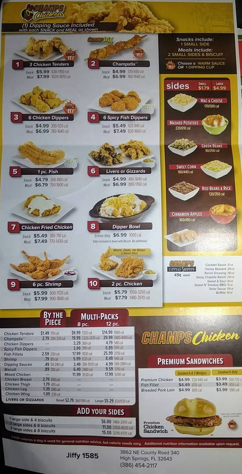 Champs Chicken | meal takeaway | 3862 NE Co Rd 340, High Springs, FL 32643, USA | 3864542117 OR +1 386-454-2117