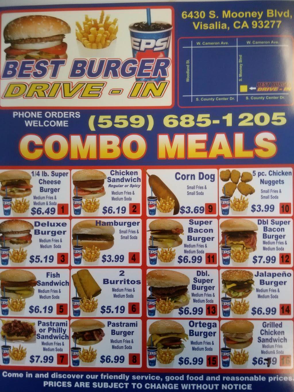 Best Burger Drive-In | restaurant | 6430 S Mooney Blvd, Visalia, CA 93277, USA | 5596851205 OR +1 559-685-1205