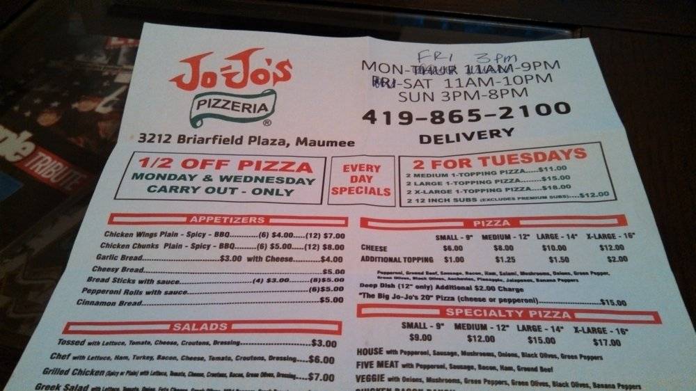 Jo-Jos Pizza Maumee | meal delivery | 3212 Briarfield Blvd, Maumee, OH 43537, USA | 4198652100 OR +1 419-865-2100