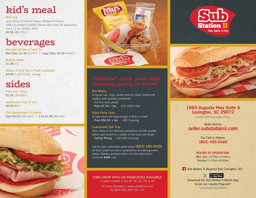 Sub Station II | restaurant | 1965 Augusta Hwy suite a, Lexington, SC 29072, USA | 8034900460 OR +1 803-490-0460