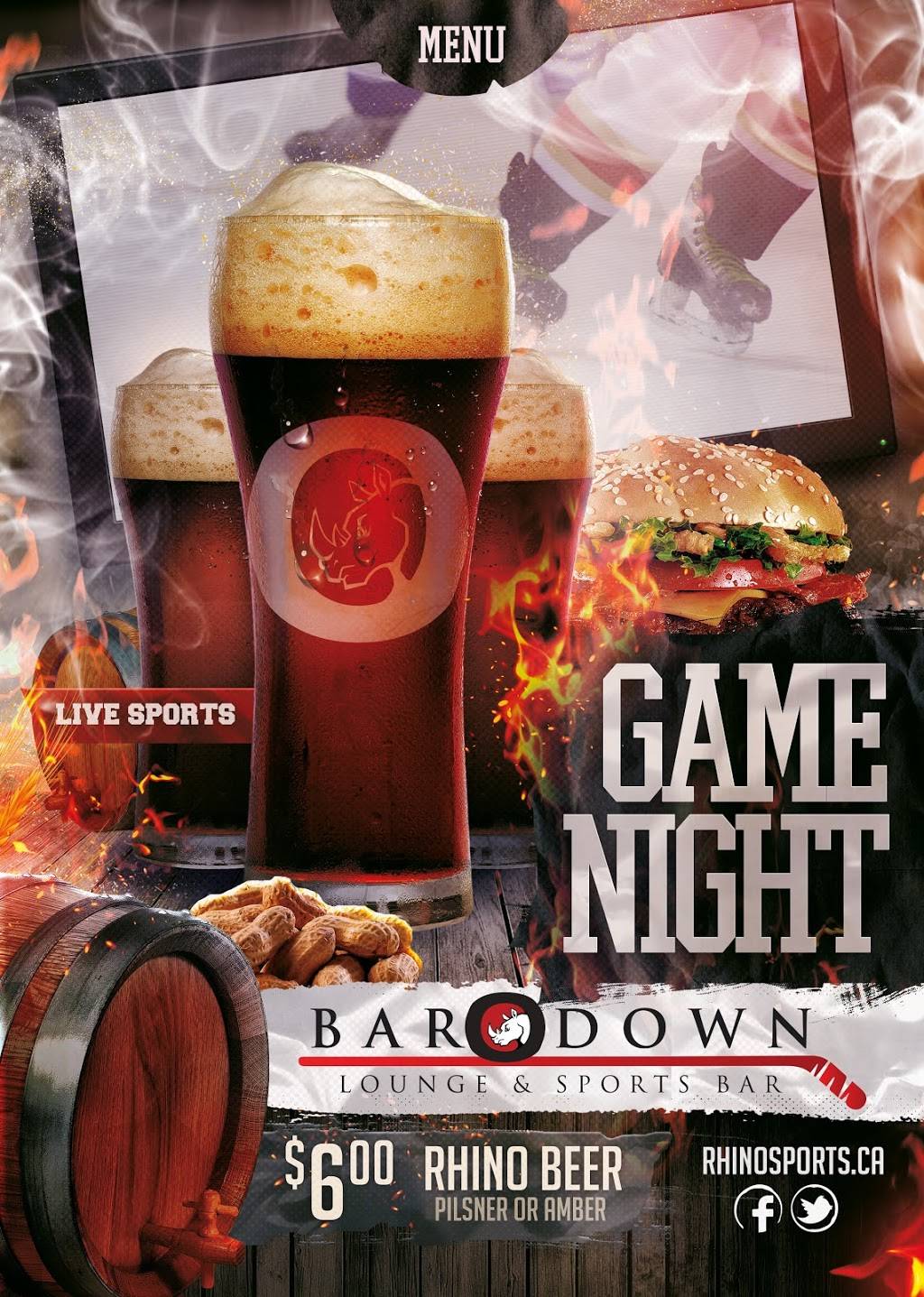 Bar Down Lounge & Sports Bar | restaurant | Rhino Sports and Playland, 199 Bell Blvd, Belleville, ON K8P 5K6, Canada | 6139696564 OR +1 613-969-6564