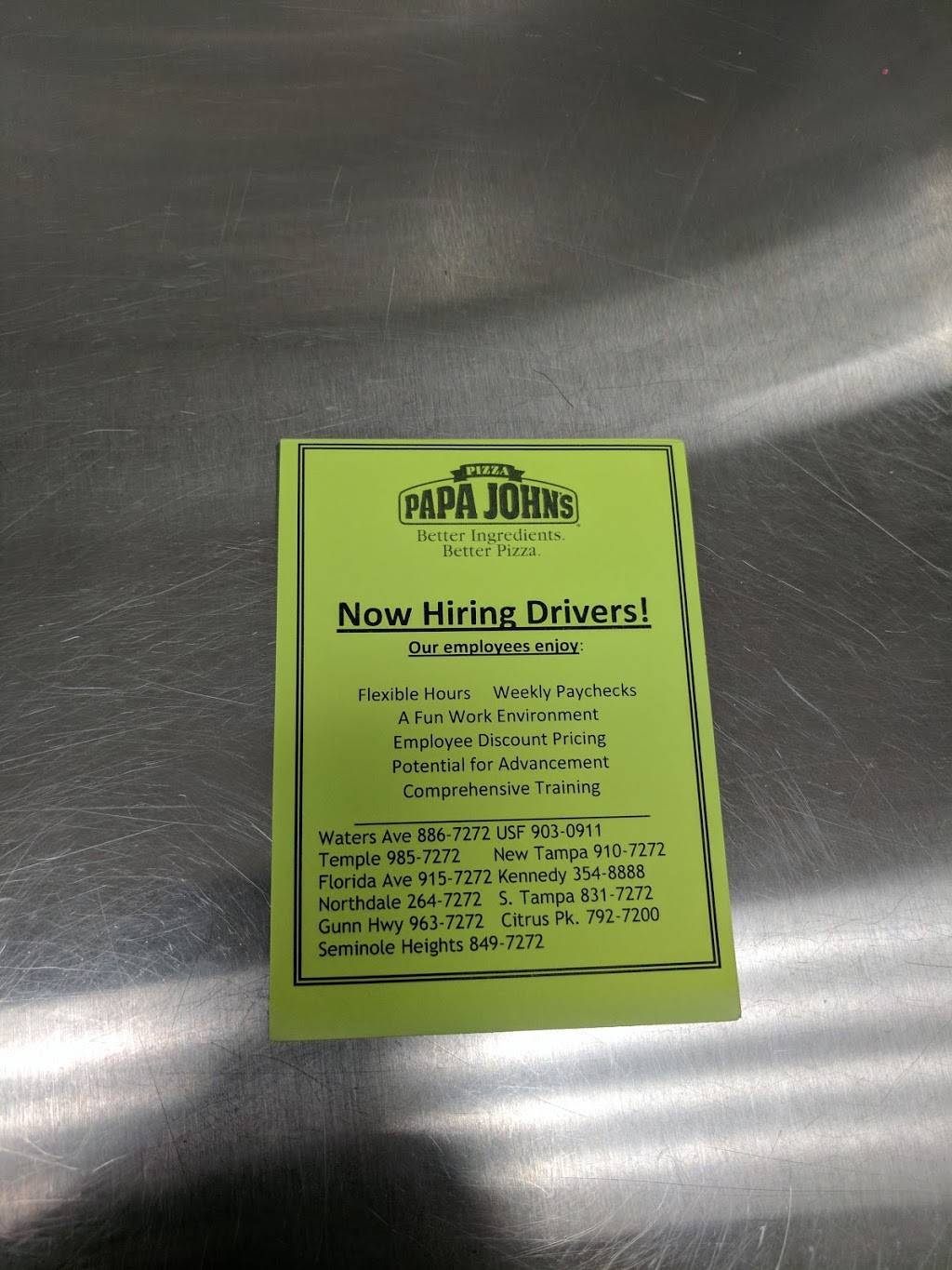 Papa Johns Pizza | restaurant | 9307 N 56th St, Temple Terrace, FL 33617, USA | 8139857272 OR +1 813-985-7272