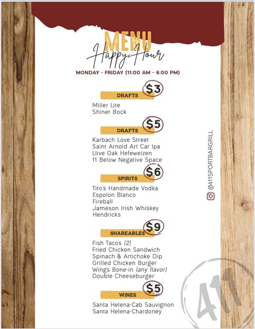 411 Sports Bar & Grill | restaurant | 2200 Yale St Suite 100, Houston, TX 77008, United States | 7134850444 OR +1 713-485-0444