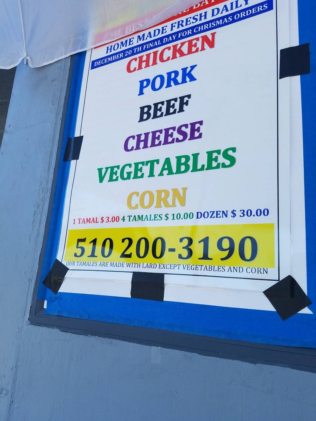 Tamaleria Azteca | restaurant | 5751 Market St, Oakland, CA 94608, USA | 5102003190 OR +1 510-200-3190