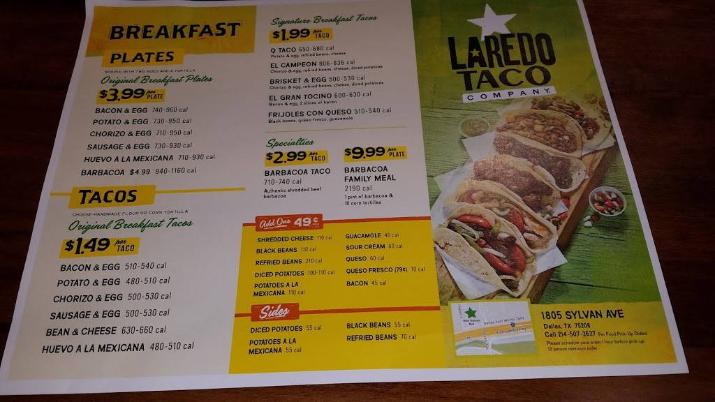 Laredo Taco Company | restaurant | 1805 Sylvan Ave, Dallas, TX 75208, USA | 2145072627 OR +1 214-507-2627
