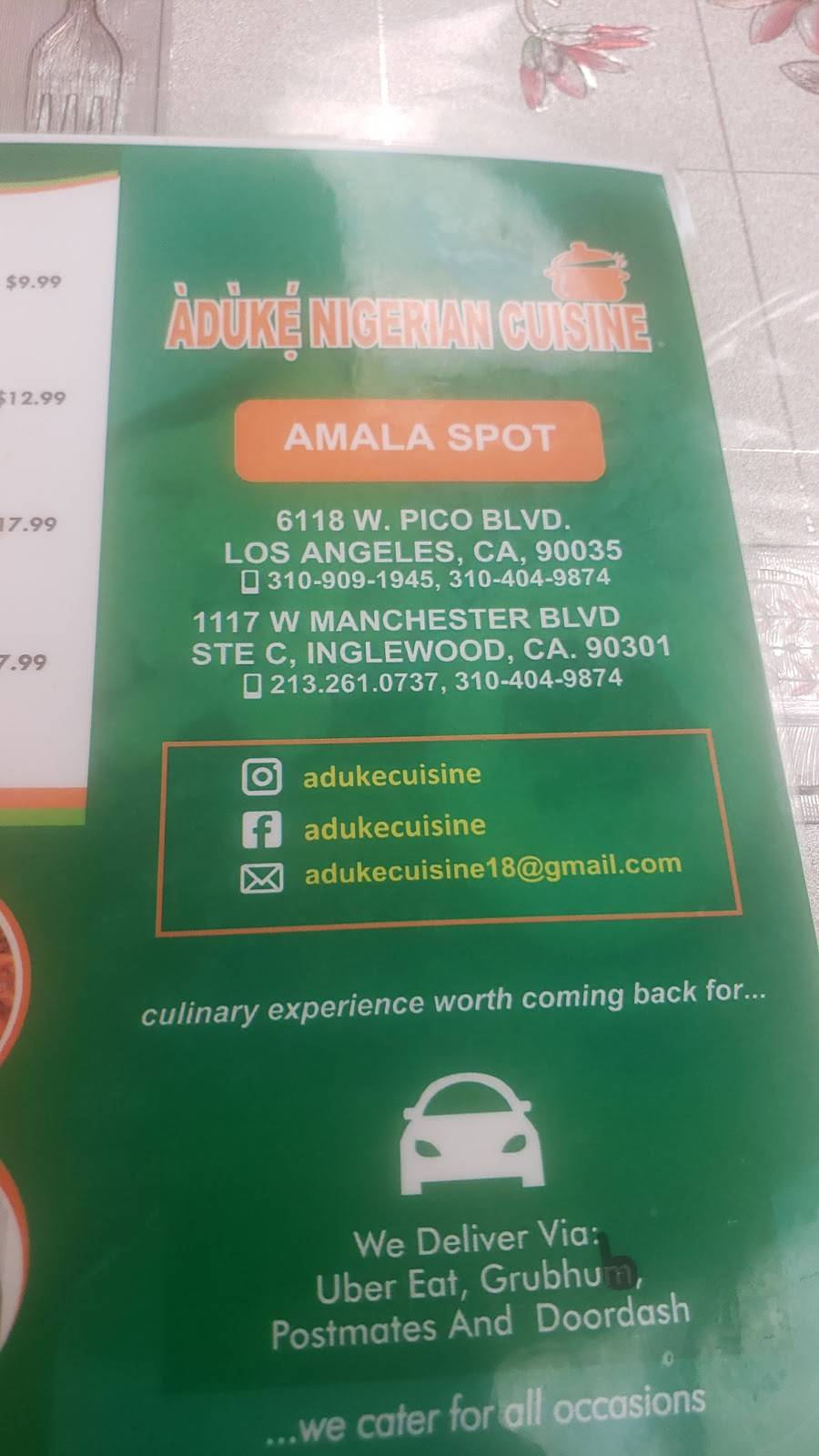 ADUKE NIGERIAN CUISINE | restaurant | 1117 W Manchester Blvd Suite #C, Inglewood, CA 90301, USA | 2132610737 OR +1 213-261-0737