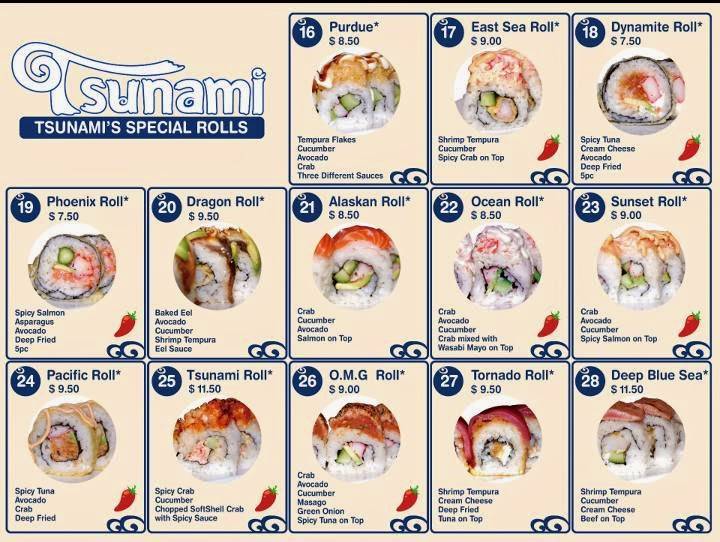 Tsunami Japanese Fusion Restaurant | restaurant | 135 Chauncey Avenue, West Lafayette, IN 47906, USA | 7657430606 OR +1 765-743-0606