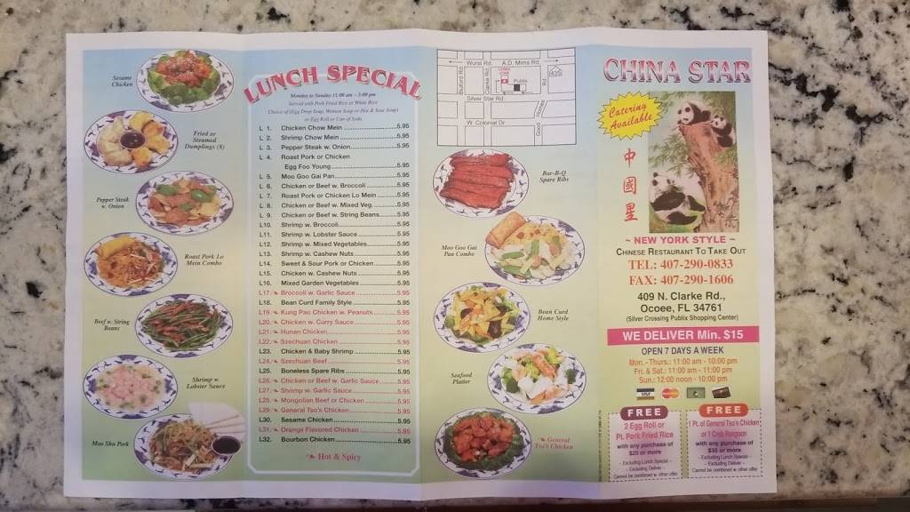 China Star | restaurant | 409 N Clarke Rd, Ocoee, FL 34761, USA | 4072900833 OR +1 407-290-0833