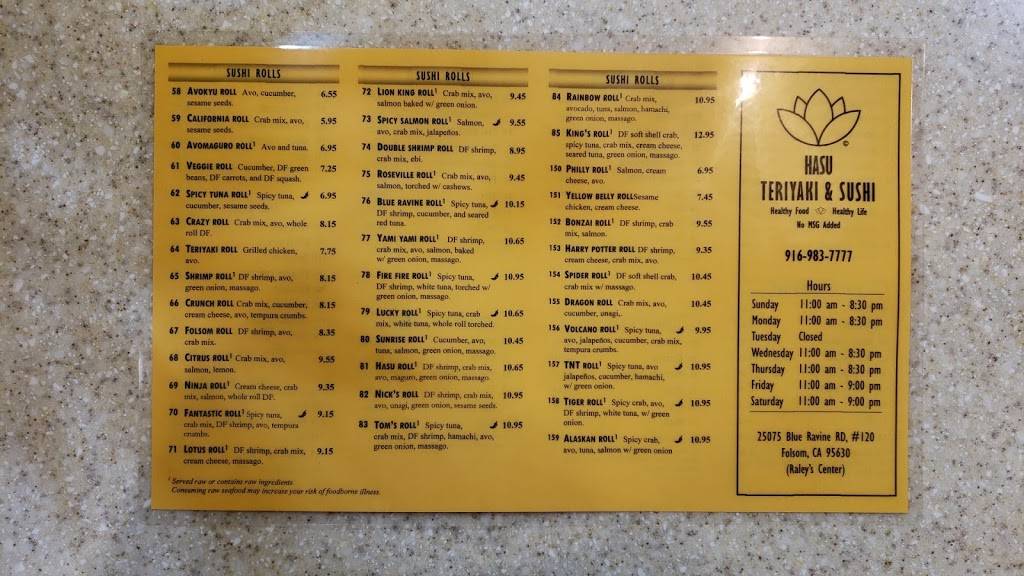 Hasu | Teriyaki and Sushi | restaurant | 25075 Blue Ravine Rd #120, Folsom, CA 95630, USA | 9169837777 OR +1 916-983-7777