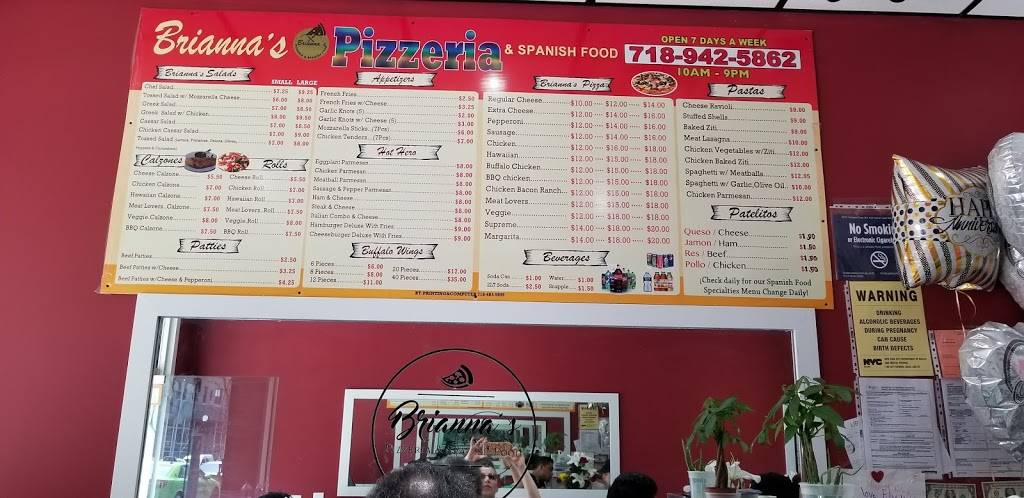 Briannas Pizzeria & Spanish Food | restaurant | 969 Prospect Ave, Bronx, NY 10459, USA | 7189425862 OR +1 718-942-5862