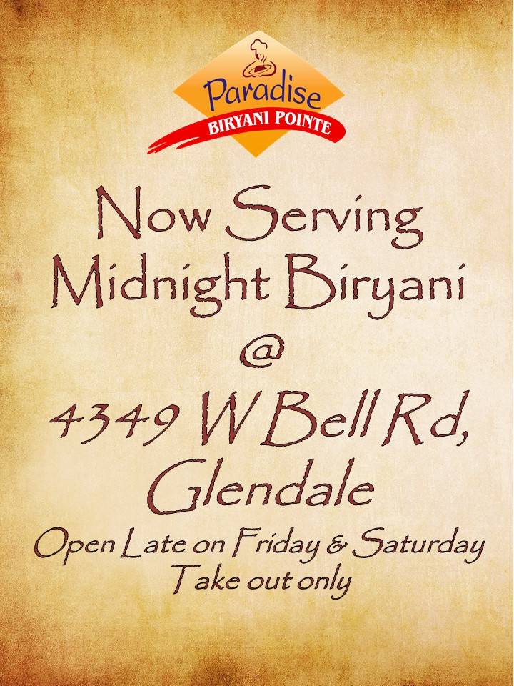 Paradise Biryani Pointe | restaurant | 4349 W Bell Rd, Glendale, AZ 85308, USA | 6029426666 OR +1 602-942-6666