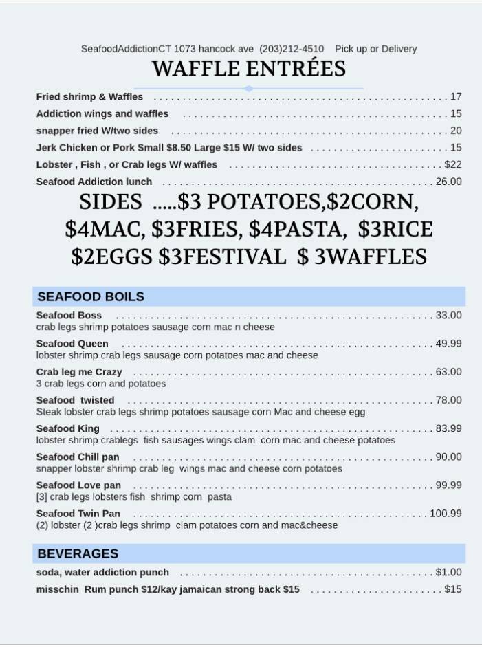 Seafood AddictionCT Restaurant | restaurant | 1073 Hancock Ave, Bridgeport, CT 06605, USA | 2032124510 OR +1 203-212-4510