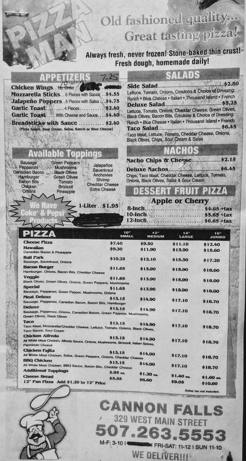 Pizza Man | meal delivery | 329 Main St W, Cannon Falls, MN 55009, USA | 5072635553 OR +1 507-263-5553